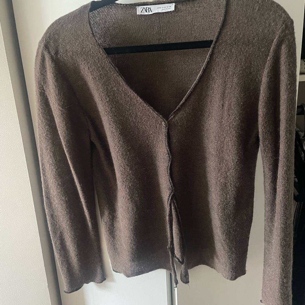 Zara Brown Cardigan Sweater V-Neck Knit